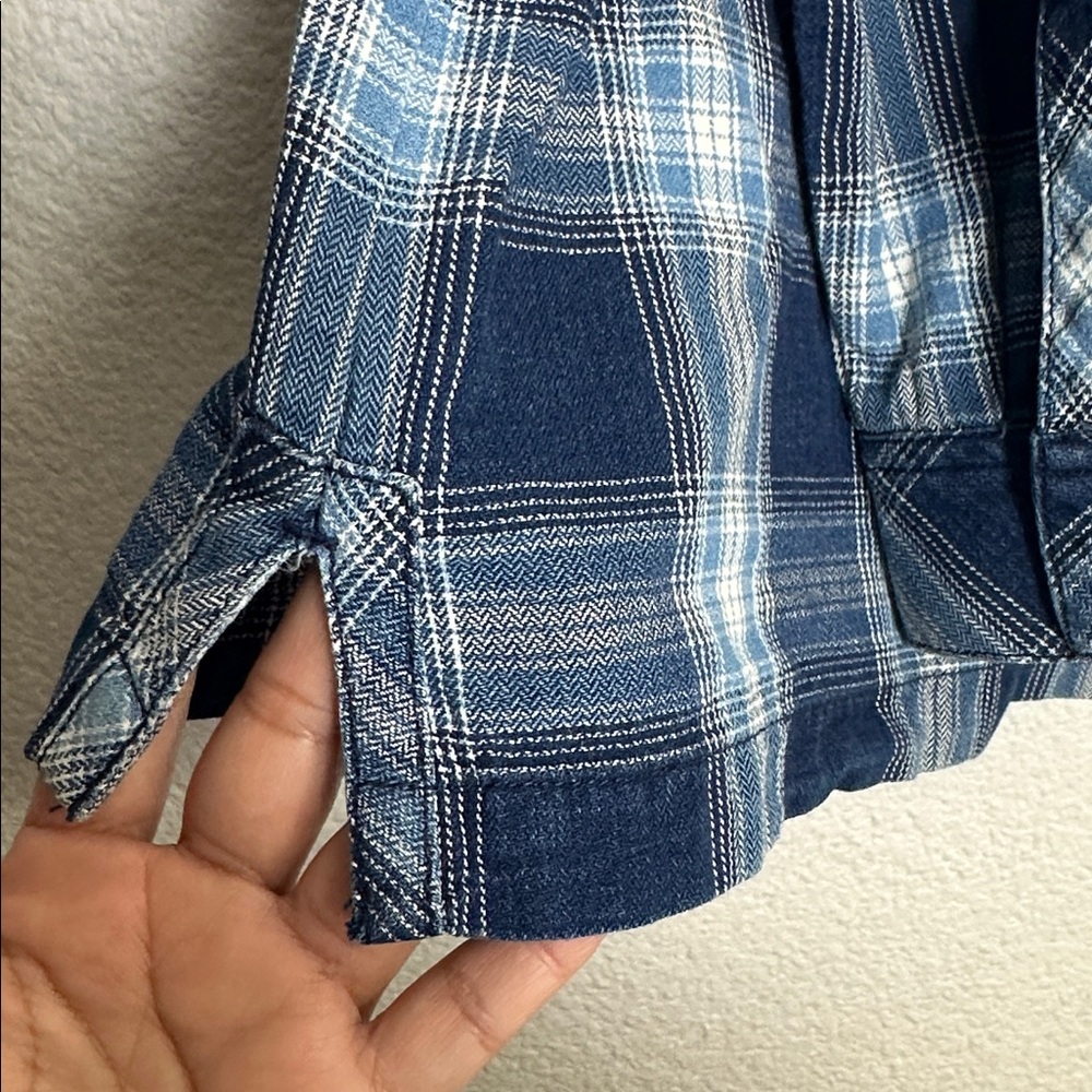 J. Jill Blue Plaid Cotton Womens Large Top 3/4 Sleeve BoatNeck Blouse Modest - Picture 4 of 10